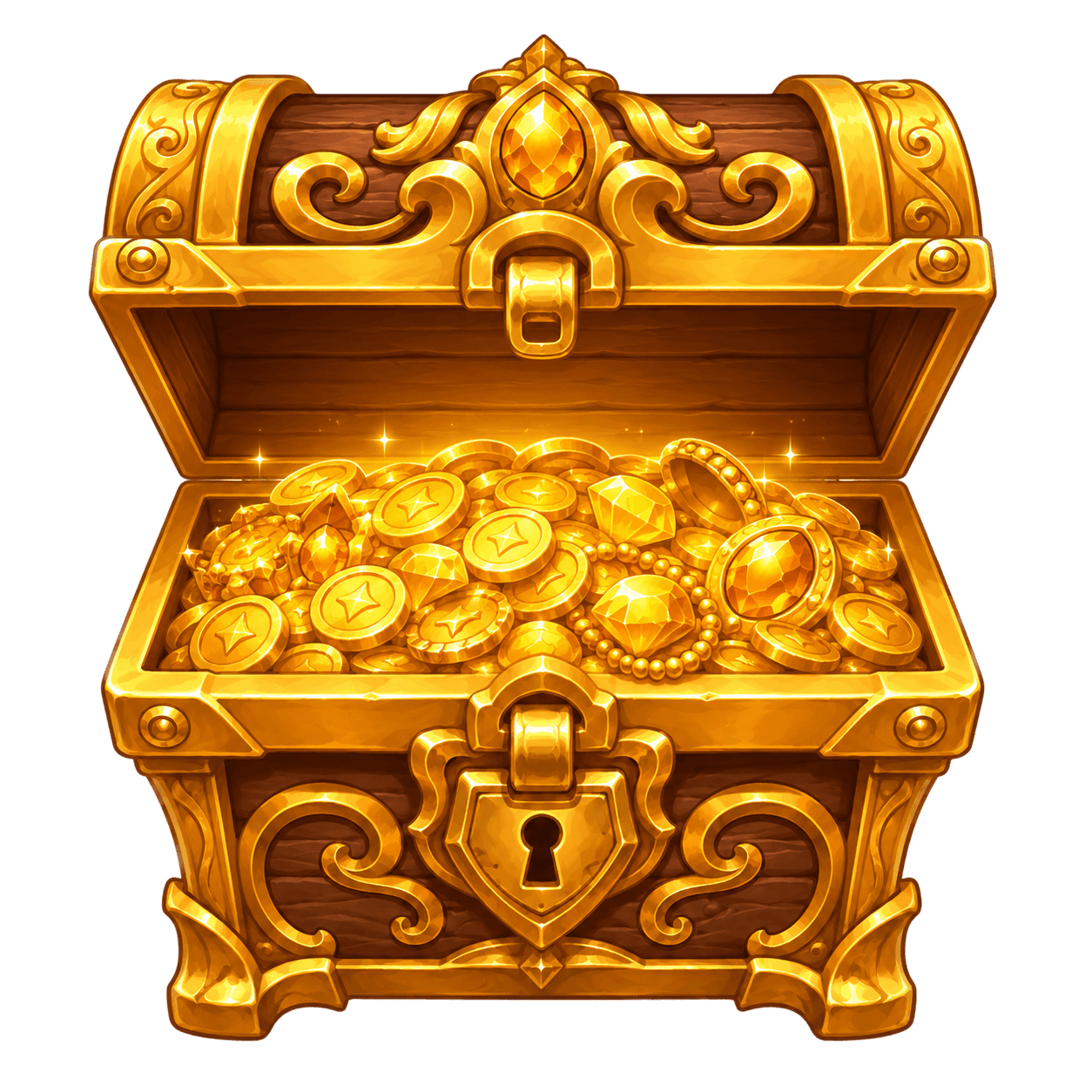 Gold treasure chest overflowing with coins